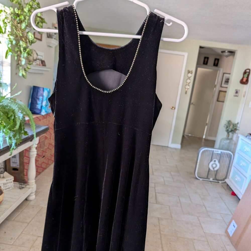 Vintage K.C. Spencer Velvet Little Black Dress Pearl Trim Neckline 80s